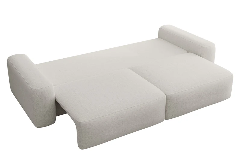 Dreisitziges ausklappbares Sofa Carnos, cremefarben, hydrophober Chenille-Stoff, schwarze Beine