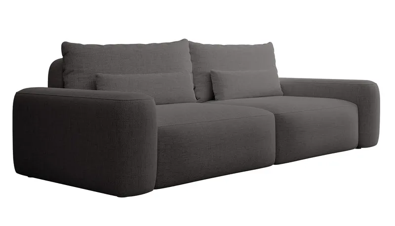 Dreisitziges ausklappbares Sofa Carnos, dunkelgrauer Chenille-Stoff, hydrophob, schwarze Beine
