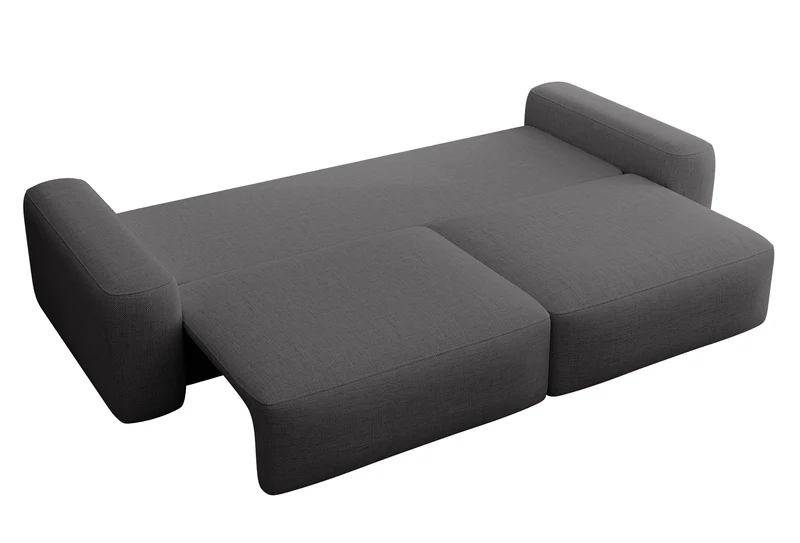 Dreisitziges ausklappbares Sofa Carnos, dunkelgrauer Chenille-Stoff, hydrophob, schwarze Beine