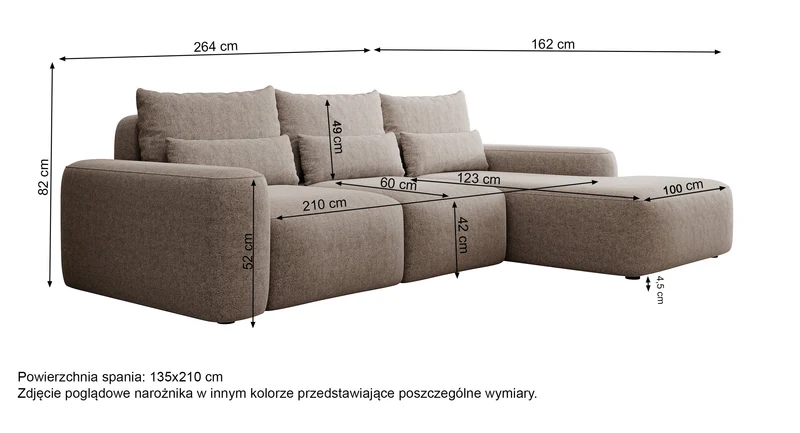 Ecksofa mit Schlaffunktion Carnos, L-förmig, mit zusätzlichen Lendenkissen, hellbrauner hydrophober Chenille-Stoff, linksseitig