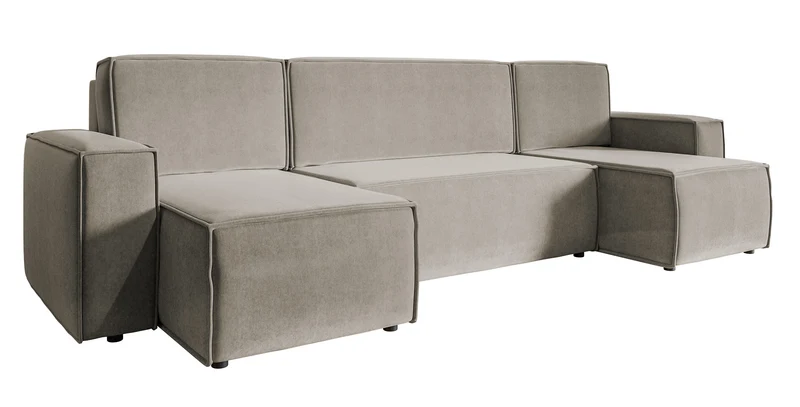 Ecksofa mit Schlaffunktion Copertino U-förmig mit Stauraum, universell, grau-beiger hydrophober Samtstoff