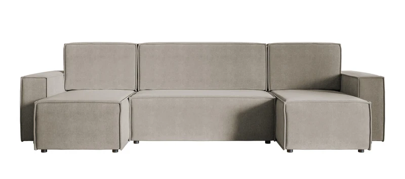 Ecksofa mit Schlaffunktion Copertino U-förmig mit Stauraum, universell, grau-beiger hydrophober Samtstoff