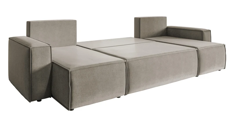 Ecksofa mit Schlaffunktion Copertino U-förmig mit Stauraum, universell, grau-beiger hydrophober Samtstoff
