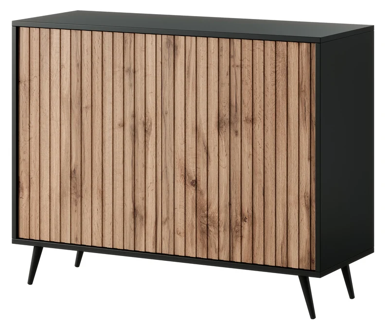 Kommode Bello mit Lamellenfronten 104 cm schwarz/Wotan-Eiche