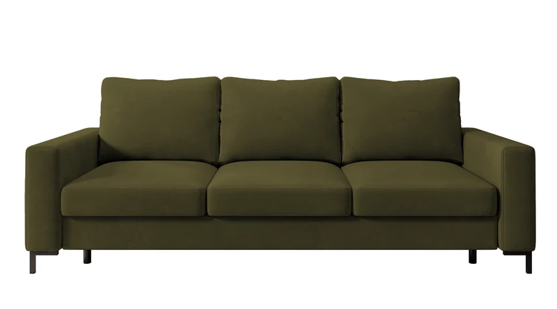 Dreisitziges ausklappbares Sofa Mokpeo mit Stauraum, olivgrüner Samtbezug