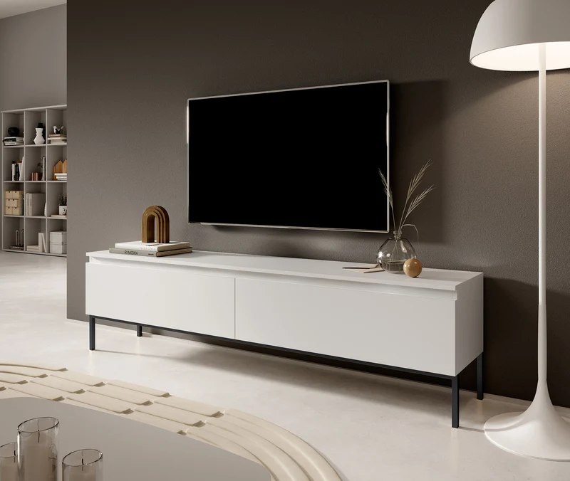 TV-Schrank Bemmi 175 cm weiß mit schwarzen Beinen