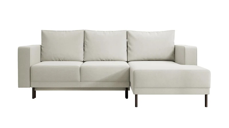Ecksofa mit Schlafunktion Rodario Mini, L-förmig, mit Stauraum, hellbeiger, pflegeleichter Samt, rechtsseitig