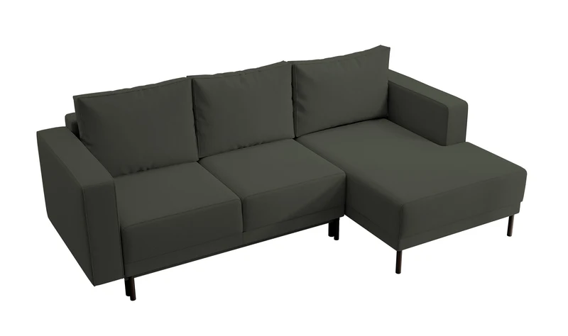 Ecksofa mit Schlaffunktion Rodario Mini, L-förmig, mit Stauraum, olivgrüner, pflegeleichter Samt, rechtsseitig