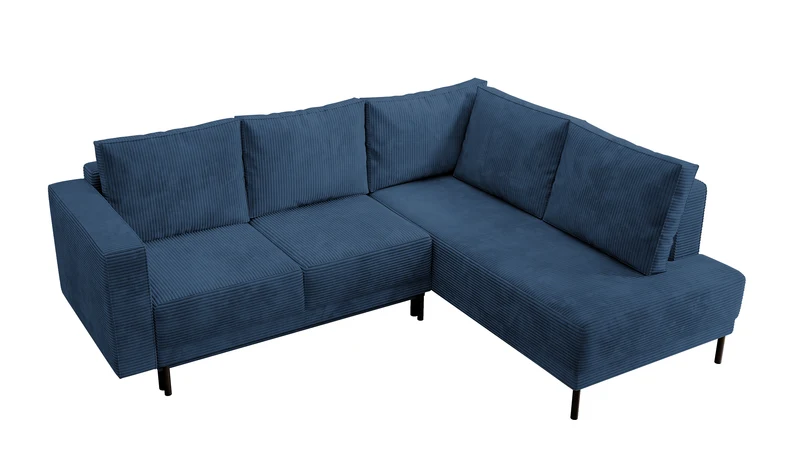 Ecksofa Rodario mit Schlaffunktion und Bettkasten, dunkelblauer Cord, rechtsseitig