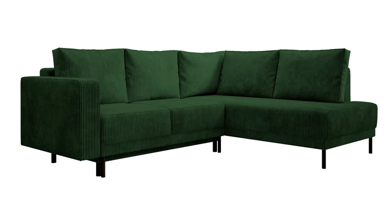 Ecksofa Rodario mit Schlaffunktion und Bettkasten, dunkelgrüner Cord, rechtsseitig