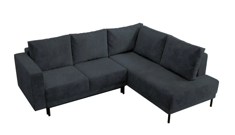 Ecksofa Rodario mit Schlafunktion und Bettkasten, dunkelgrauer Cord, rechtsseitig