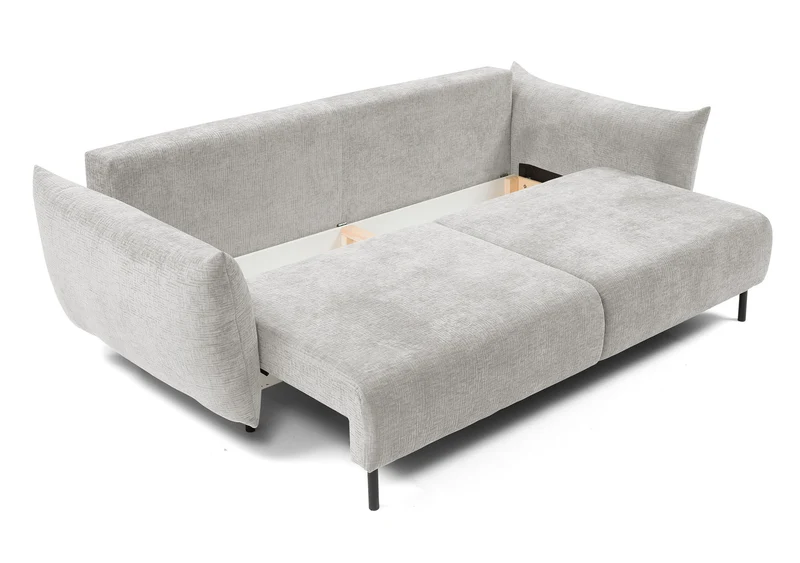 Dreisitziges ausklappbares Sofa Candeiro mit Stauraum, grauer Chenille-Bezug