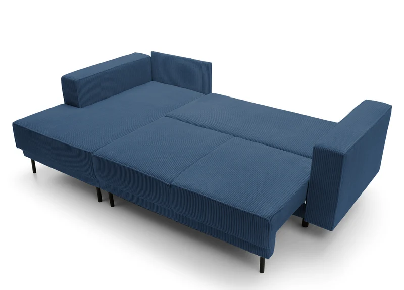 Ecksofa mit Schlaffunktion Rodario mini L-förmig mit Stauraum, dunkelblauer Cord, linksseitig
