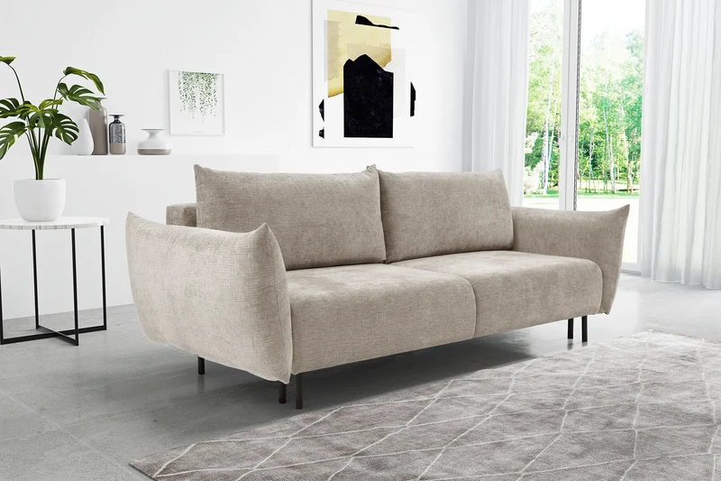Dreisitziges ausklappbares Sofa Candeiro mit Stauraum, beige Chenille