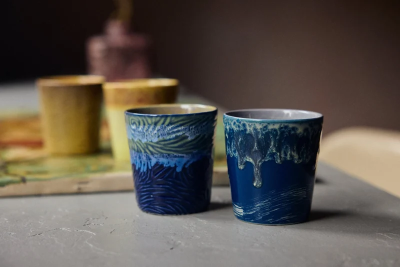 70's ceramics: Van Gogh Kaffeebecher, Sternennacht (Set von 2)