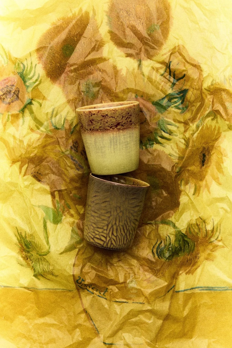 70's ceramics: Van Gogh Kaffeetassen, sunflowers (set von 2)