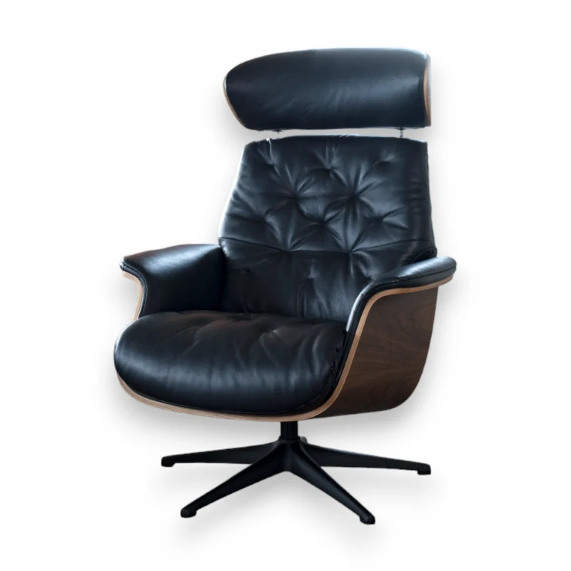 Magnus - Relax Sessel | Manuell Verstellbar - Leder Nature Black | Schale Nussbaum