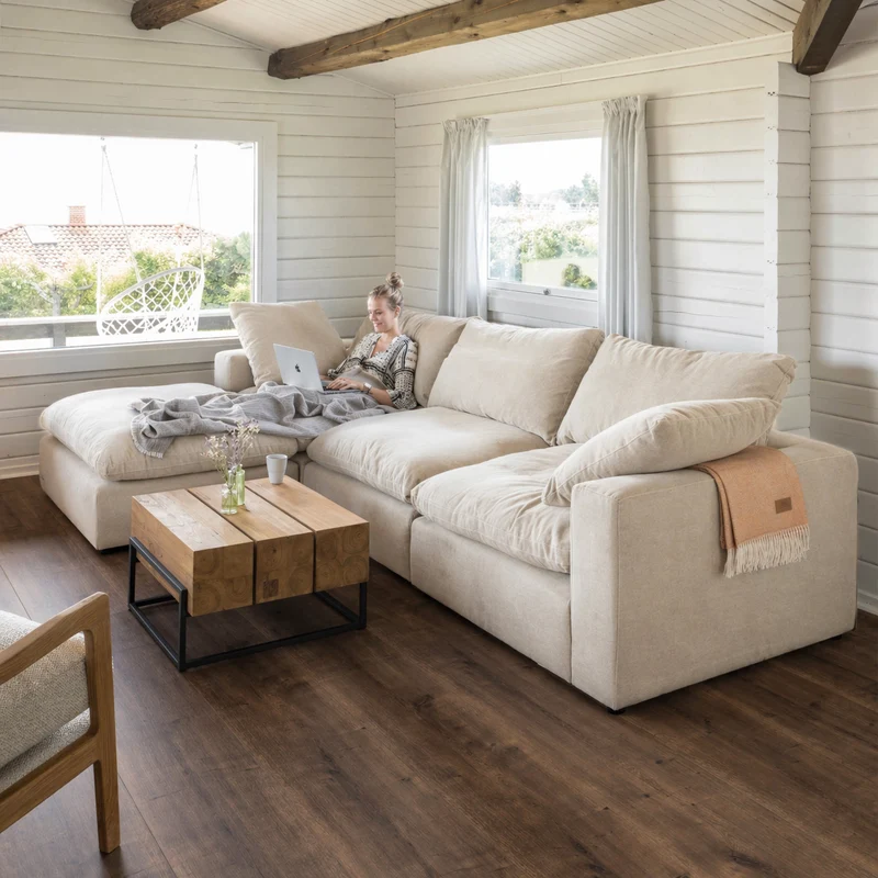 Lazy Modulsofa - 3 Sitzer mit Chaiselongue Links - Stoff Terranova Natur