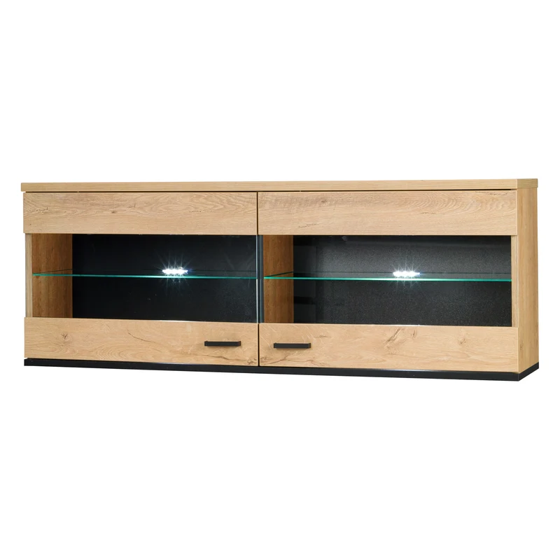 John Hängevitrine 121 cm mit 2 Glasklappen – Eiche Lefkas / Schwarz