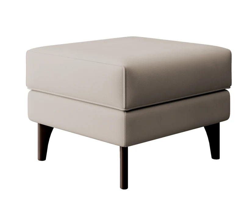 Calmino Hocker in hellem Beige aus hydrophobem Samtstoff, Beine in Wenge