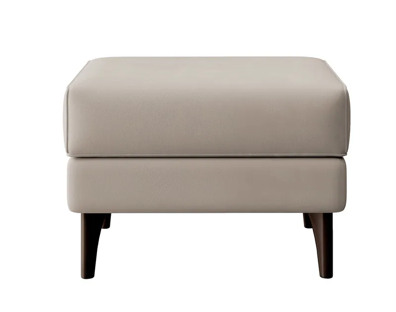 Calmino Hocker in hellem Beige aus hydrophobem Samtstoff, Beine in Wenge