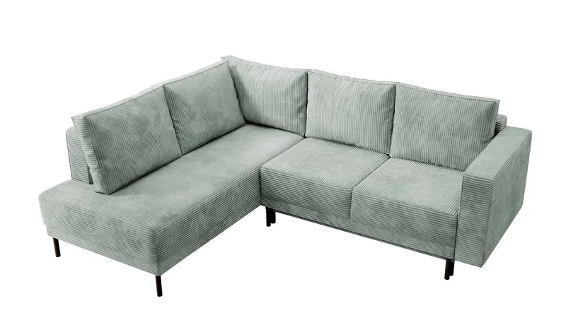 Ecksofa Rodario mit Schlaffunktion und Bettkasten, hellgrauer Cord, linksseitig