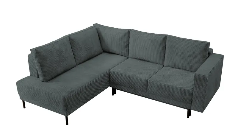 Ecksofa Rodario mit Schlafunktion und Bettkasten, grauer Cord, linksseitig
