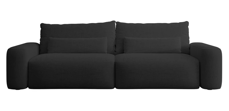 Dreisitziges ausklappbares Sofa Carnos, schwarz, hydrophobes Chenille, schwarze Beine