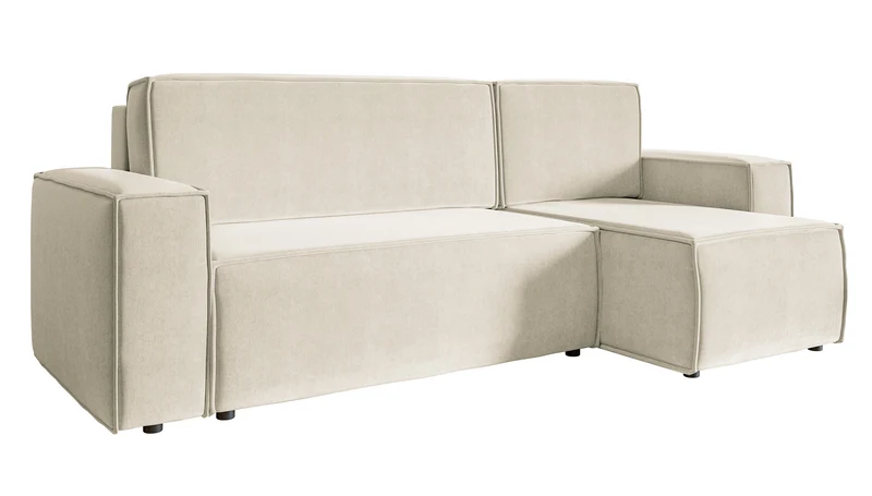 Ecksofa mit Schlaffunktion Copertino, L-förmig, mit Stauraum, universell, cremefarben, wasserabweisender Samt