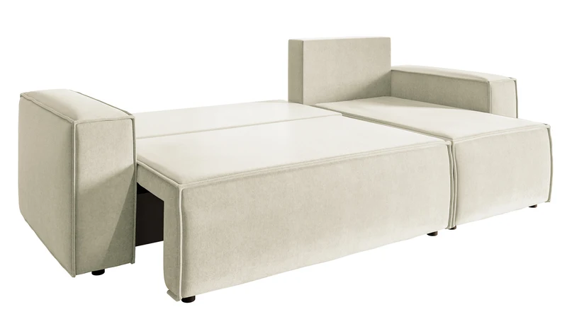 Ecksofa mit Schlaffunktion Copertino, L-förmig, mit Stauraum, universell, cremefarben, wasserabweisender Samt