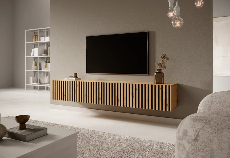 TV-Schrank Telire 175 cm Artisan-Eiche Lamellen mit schwarzen Einsätzen