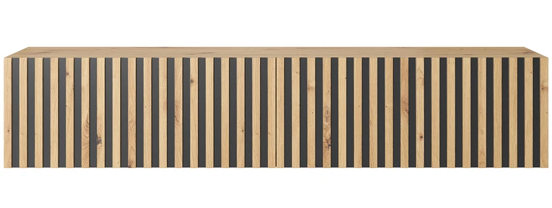 TV-Schrank Telire 138,6 cm Artisan-Eiche mit lamellenförmiger Front und schwarzen Einsätzen