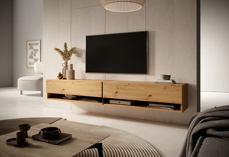 TV-Schrank Mirrgo 200 cm Artisan Eiche mit grafitfarbenen Einsätzen