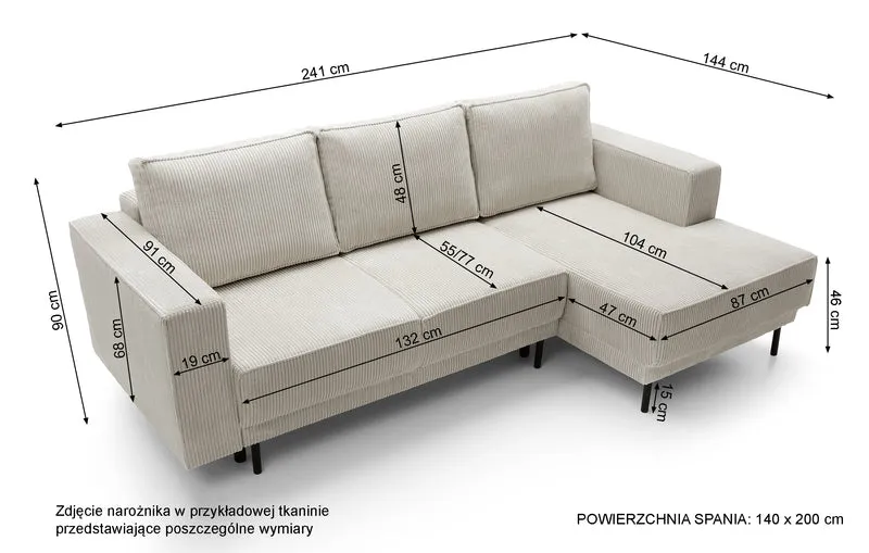 Ecksofa mit Schlaffunktion Rodario mini, L-förmig, mit Stauraum, beige, Velours, pflegeleicht, rechtsseitig