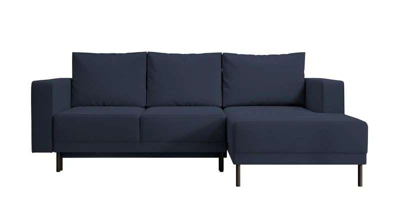 Ecksofa mit Schlaffunktion Rodario Mini, L-förmig, mit Stauraum, marineblauer, pflegeleichter Samt, rechtsseitig