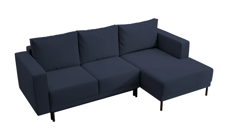 Ecksofa mit Schlaffunktion Rodario Mini, L-förmig, mit Stauraum, marineblauer, pflegeleichter Samt, rechtsseitig