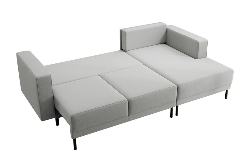 Ecksofa mit Schlaffunktion Rodario Mini, L-förmig, mit Stauraum, grau, leicht zu reinigender Samt, rechtsseitig