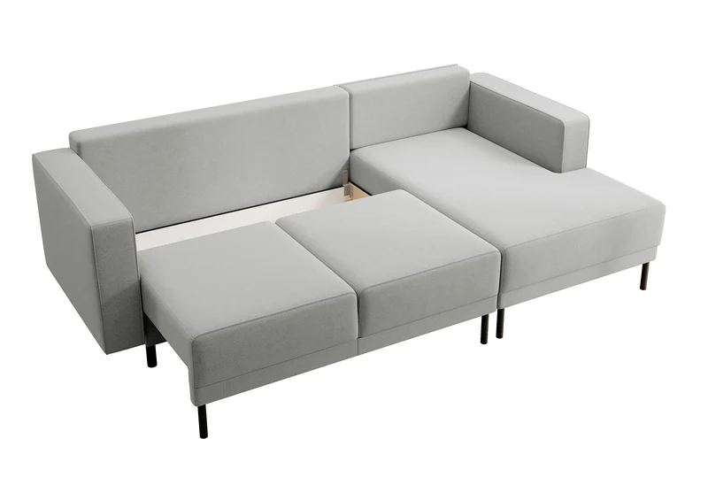 Ecksofa mit Schlaffunktion Rodario Mini, L-förmig, mit Stauraum, grau, leicht zu reinigender Samt, rechtsseitig