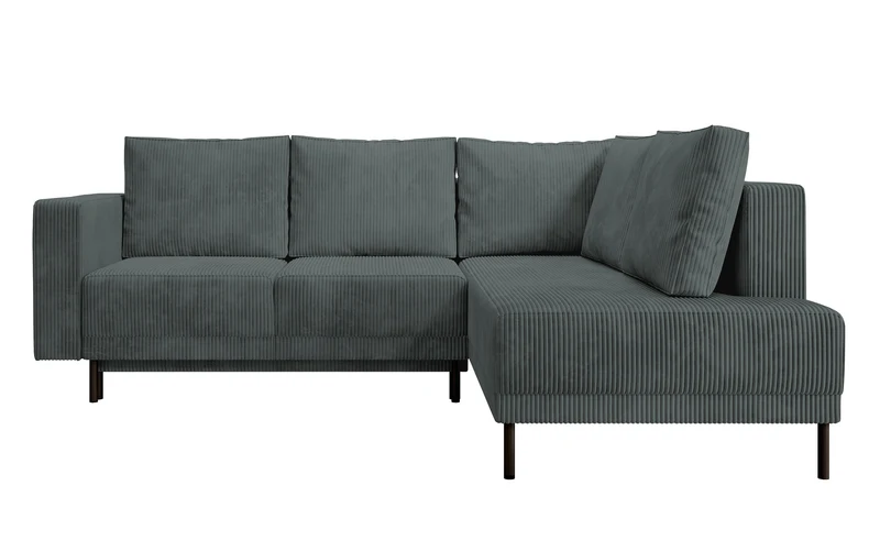 Ecksofa Rodario mit Schlaffunktion und Bettkasten, grauer Cord, rechtsseitig