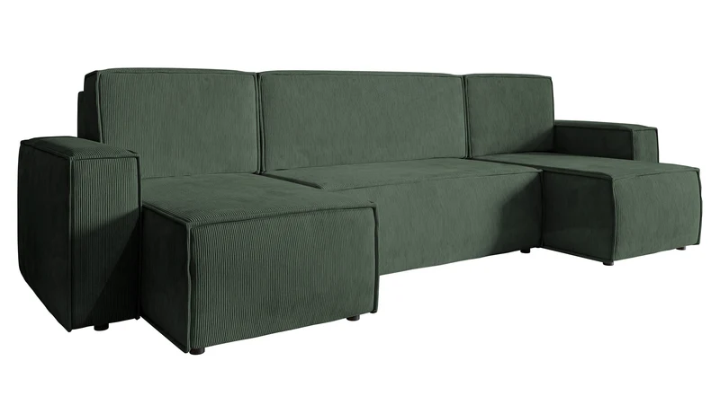 Ecksofa mit Schlaffunktion Copertino U-förmig mit Stauraum, universell, grün, Cord