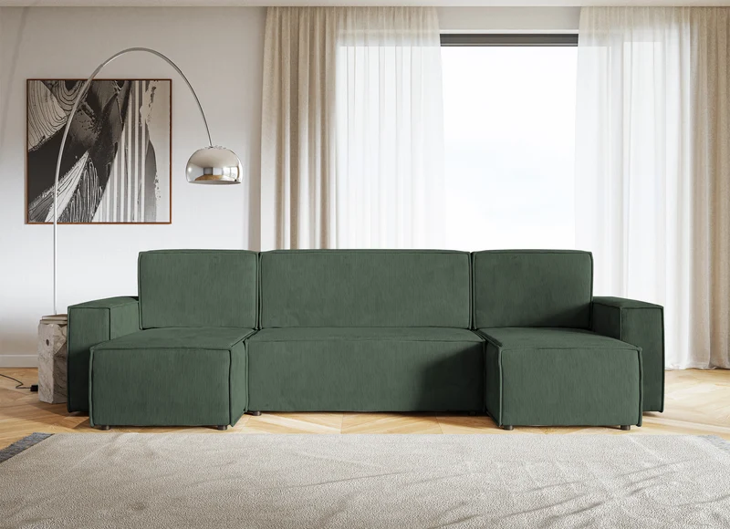 Ecksofa mit Schlaffunktion Copertino U-förmig mit Stauraum, universell, grün, Cord