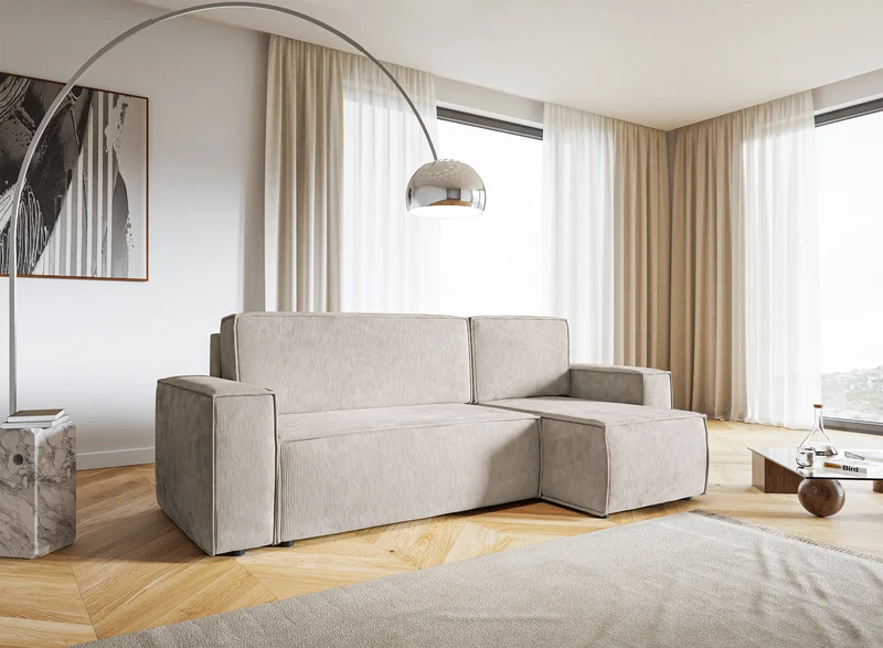 Ecksofa mit Schlaffunktion Copertino, L-förmig, mit Stauraum, universell, beige Cord