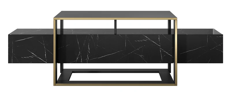TV-Schrank Excelsum 160 cm schwarzer Marmor mit abschließbarem Fach