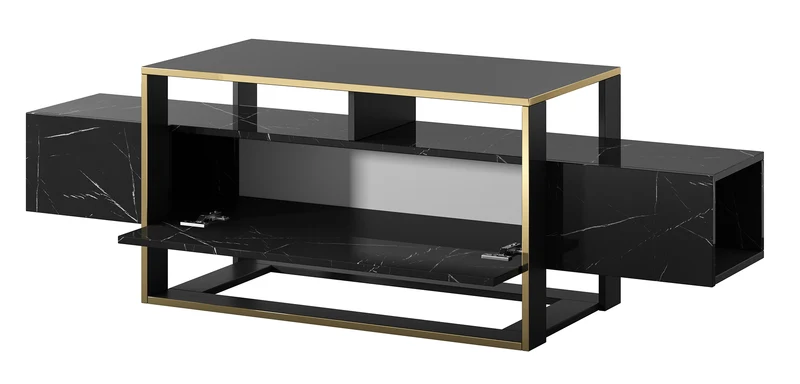 TV-Schrank Excelsum 160 cm schwarzer Marmor mit abschließbarem Fach