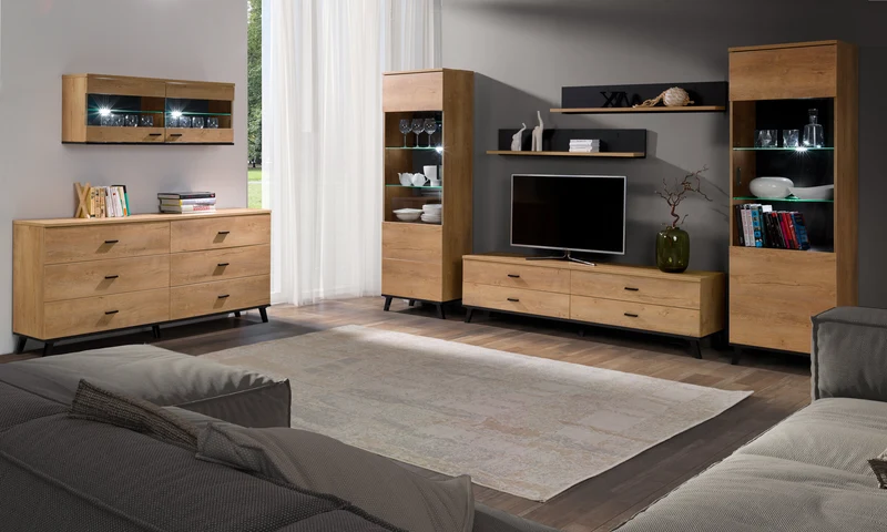 John Couchtisch 101 cm mit Klappe und offenem Fach – Eiche Lefkas / Schwarz