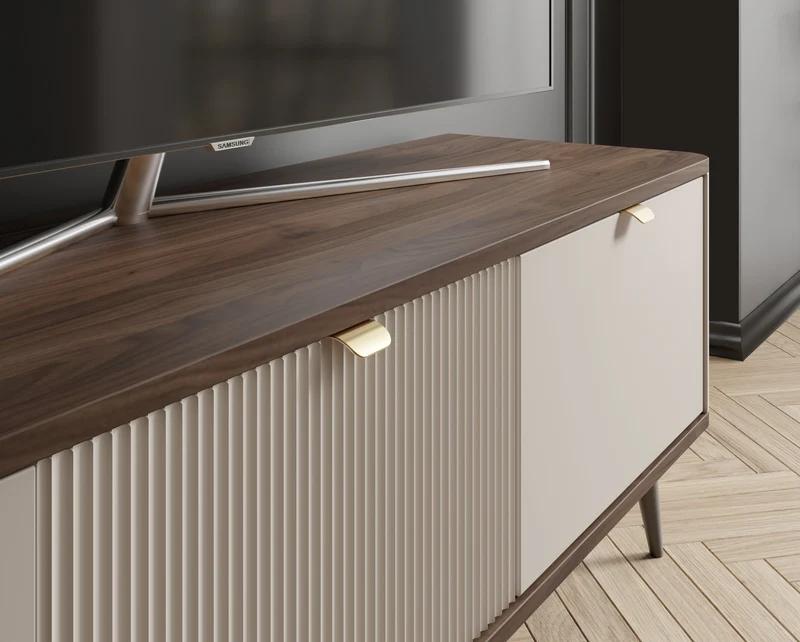 Marly Couchtisch 100 cm mit Klappen – Kaschmir / Walnuss