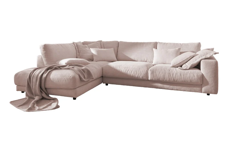 KAWOLA Sofa MADELINE Ecksofa mit Recamiere Cord rosa