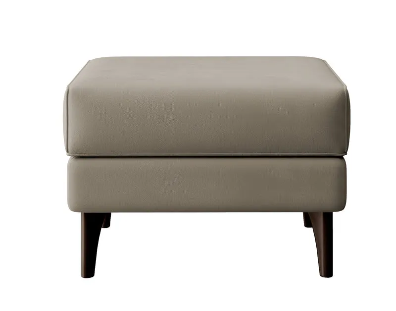 Fußhocker Calmino Ohrensessel grau-beige aus wasserabweisendem Samtstoff, Beine in Wenge-Farbe