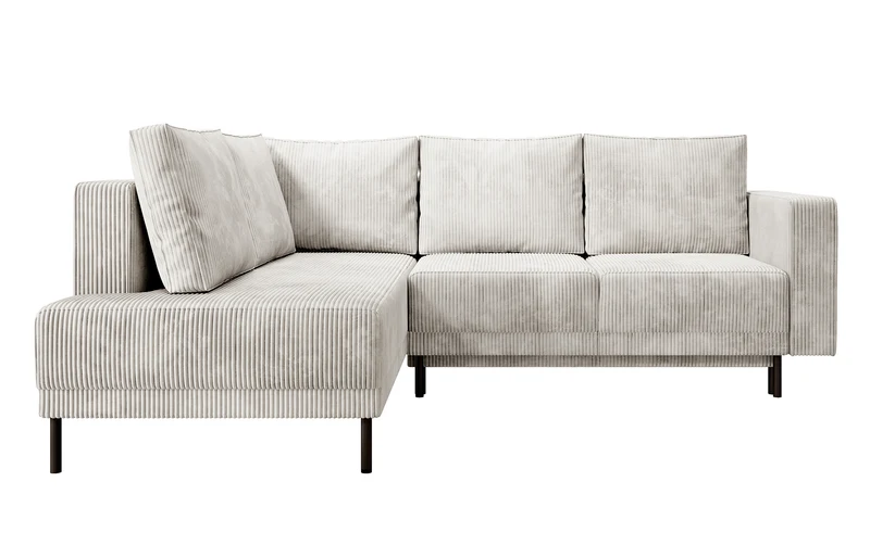 Ecksofa Rodario mit Schlaffunktion und Bettkasten, grau-beiger Cord, linksseitig