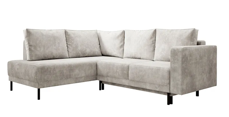 Ecksofa Rodario mit Schlaffunktion und Bettkasten, grau-beiger Cord, linksseitig
